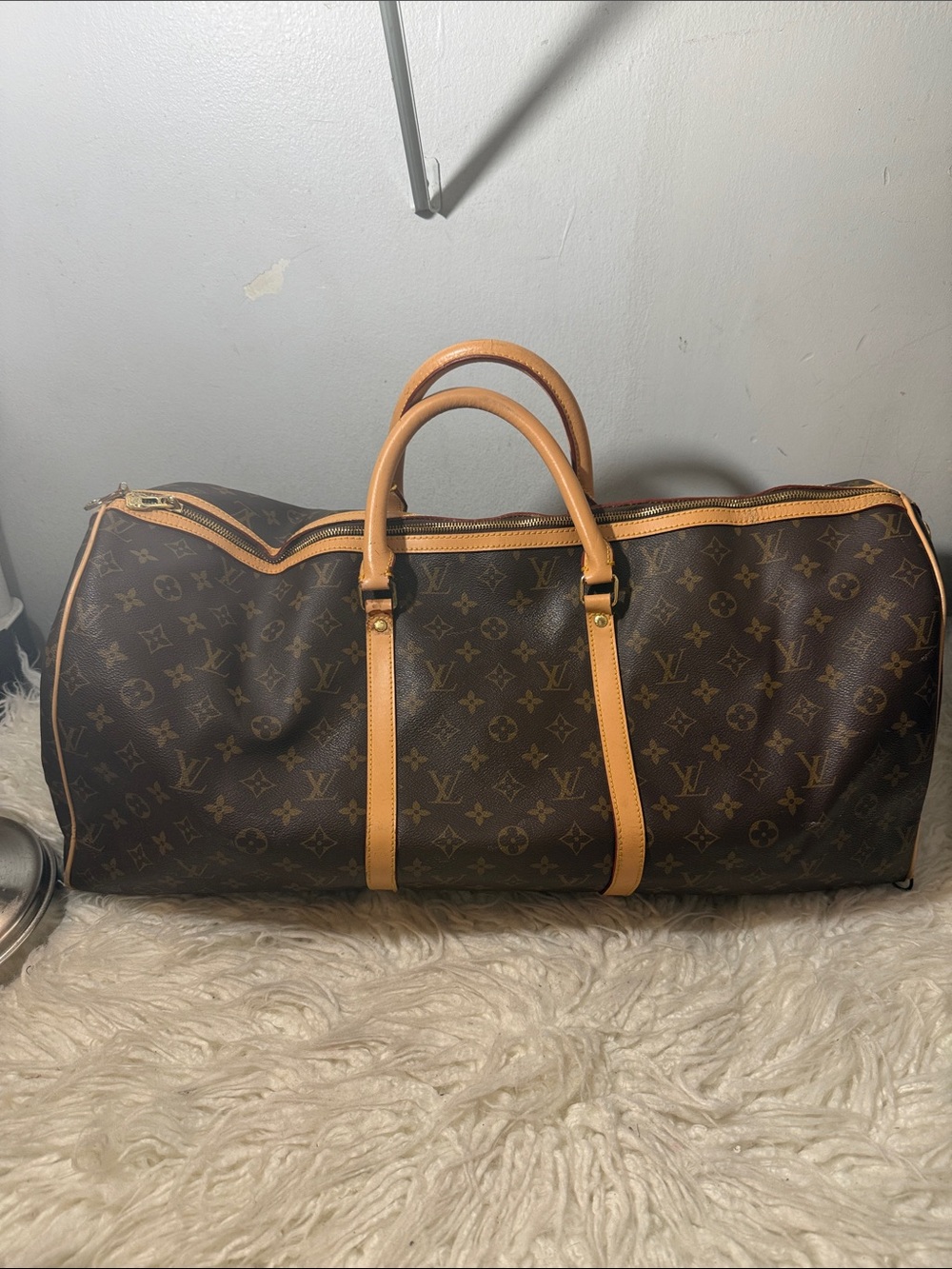 Louis Vuitton RA 780-003  Canvas Keepall Duffel Bag Brown / tan leather bag larg